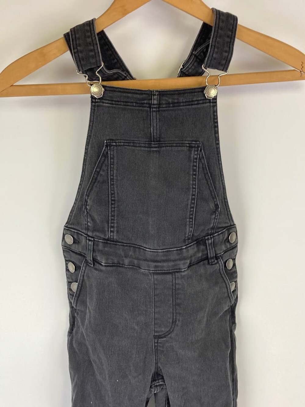 H&M Girls 10-11Y Black Gray Stretch Denim Jumper Overall Skinny Straight Pants
